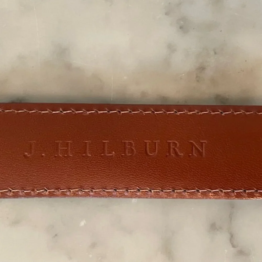 J. HILBURN Leather Black Belt Silver Hardware Genuine Italian Calfskin 42
